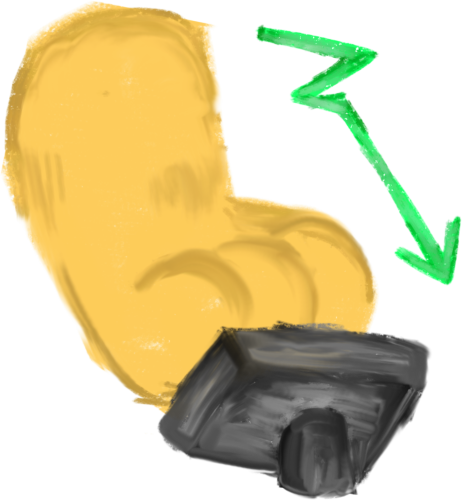 a yellow foot paw slamming on a black and grey gas pedal. There's a diagonal downwards green squiggly arrow on the right.